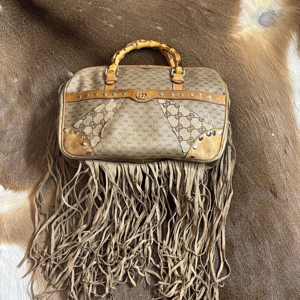 Vintage custom Gucci fringe bamboo handle bag